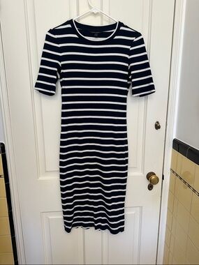 Banana Republic Navy & White Striped Midi Dress Size S